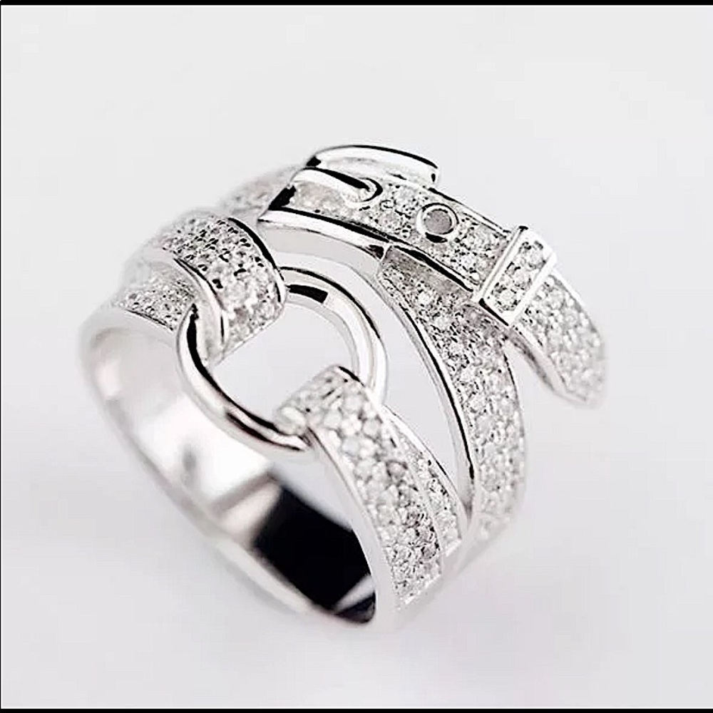 STERLING SILVER BUCKLE ZIRCON RING - Picture 6 of 14